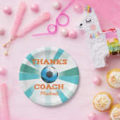 サッカー感謝していコーチ、オレンジのティール(緑がかった色)、ブルースターバー ペーパープレート (パーティー)