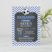 サッカー招待状パーティー誕生日スポーツブルーフットボール 招待状 (スタンド正面)