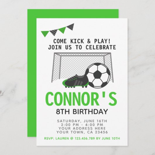 サッカー招待状,スポーツ誕生日パーティー 招待状 (正面/裏面)