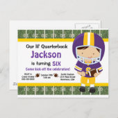 サッカー招待状 – 紫&黄 インビテーションポストカード (正面/裏面)