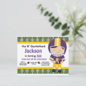 サッカー招待状 – 紫&黄 インビテーションポストカード (スタンド正面)