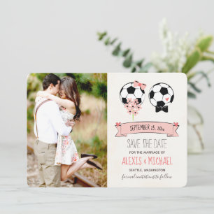 サッカー日付の保存結婚式招待状4写真 セーブザデート