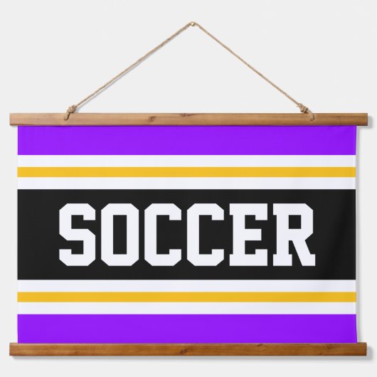 サッカー明るい紫色の黒い黄色の白ストライプ色 吊り下げ型タペストリー (正面)