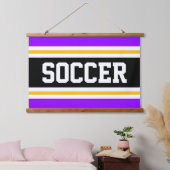 サッカー明るい紫色の黒い黄色の白ストライプ色 吊り下げ型タペストリー (寝室)