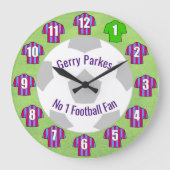 サッカー時計 – クラレット&ブルーシャツ ラージ壁時計 (正面)