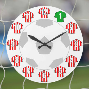 サッカー時計 – シャ赤と白ツ ラージ壁時計