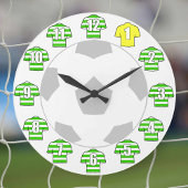 サッカー時計 – 緑のフープ付きシャツ付き ラージ壁時計