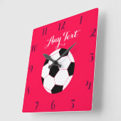 サッカー時計：赤カスタム色 スクエア壁時計 (傾斜)