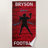 サッカー最初のタッチダウン赤い木材ビーチタオル ビーチタオル (正面)