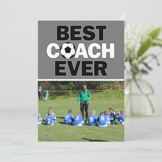 サッカー最高のコーチエバーカスタムの写真ありがとう サンキューカード (スタンド正面)