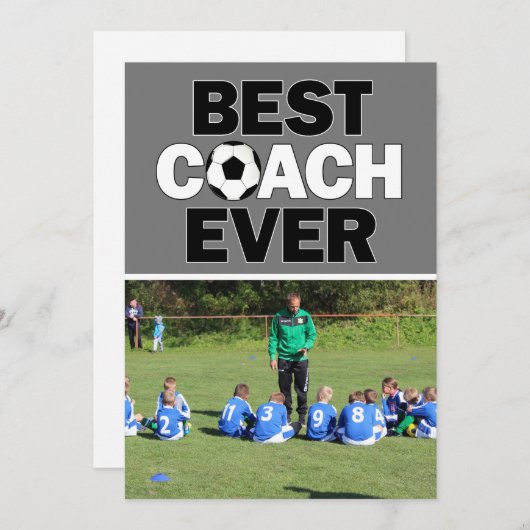 サッカー最高のコーチエバーカスタムの写真ありがとう サンキューカード (正面/裏面)