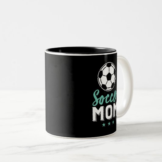 サッカー母誇りを持った母キッズスポーツチームサポーター ツートーンマグカップ (正面右)