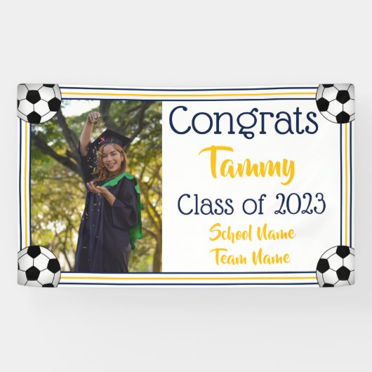 サッカー海軍と金ゴールド一写真卒業 横断幕 (横)