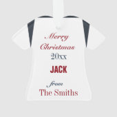 サッカー深いブルーレッド&ホワイトジャージーオーナメント オーナメント (裏面)