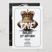 サッカー王金ゴールド王冠フォトバック1歳の誕生日 招待状 (正面/裏面)