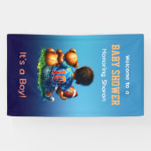 サッカー男の赤ちゃんとテディ赤ちゃんシャワーへようこそ 横断幕 (横)