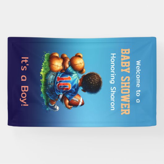 サッカー男の赤ちゃんとテディ赤ちゃんシャワーへようこそ 横断幕 (横)