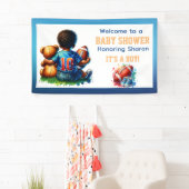 サッカー男の赤ちゃんとテディ赤ちゃんシャワーへようこそ 横断幕 (インサイチュ)