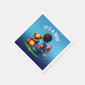 サッカー男の赤ちゃんとテディ赤ちゃんシャワー男の子 スタンダードカクテルナプキン (角)