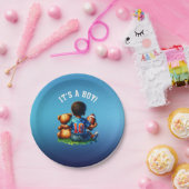 サッカー男の赤ちゃんとテディ赤ちゃんシャワー男の子 ペーパープレート (パーティー)