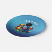 サッカー男の赤ちゃんとテディ赤ちゃんシャワー男の子 ペーパープレート (アングル)