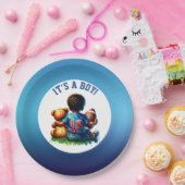 サッカー男の赤ちゃんとテディ赤ちゃんシャワー男の子 ペーパープレート (パーティー)