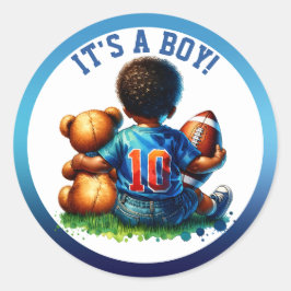 サッカー男の赤ちゃんとテディ赤ちゃんシャワー男の子 ラウンドシール
