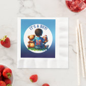 サッカー男の赤ちゃんとテディ赤ちゃんシャワー男の子 縁ありランチョンナプキン (インサイチュ)