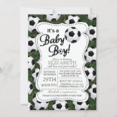 サッカー男の赤ちゃんの赤ちゃんシャワー 招待状 (正面)