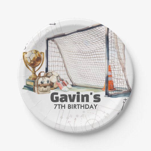 サッカー男子の誕生日おめでとう ペーパープレート (正面)