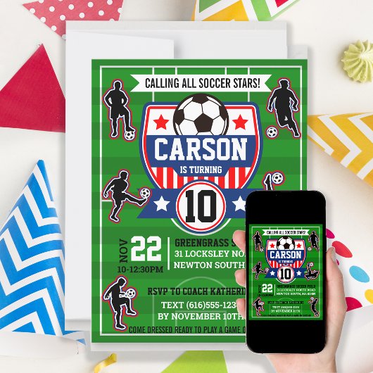 サッカー男子サッカーフィールド誕生日パーティー 招待状