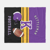 サッカー🏈紫と金ゴールドイエローのスポーツレター フリースブランケット (正面(横))