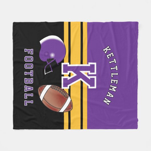 サッカー🏈紫と金ゴールドイエローのスポーツレター  フリースブランケット (正面(横))