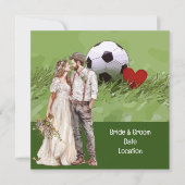 サッカー結婚をテーマにしたグリーンのボール 招待状 (正面)