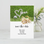 サッカー結婚をテーマにしたグリーンのボール 招待状 (スタンド正面)