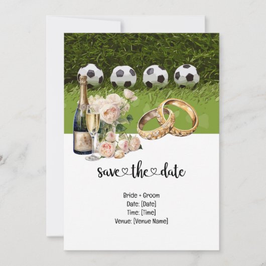 サッカー結婚をテーマにしたグリーンのボール 招待状 (正面)