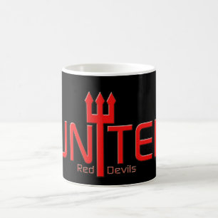 サッカー統一されたレッドデビルズ赤と黒 コーヒーマグカップ