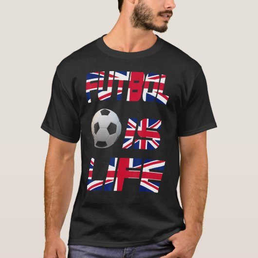 サッカー英語国旗FutbolはライフラブサッカーB Tシャツ (正面)