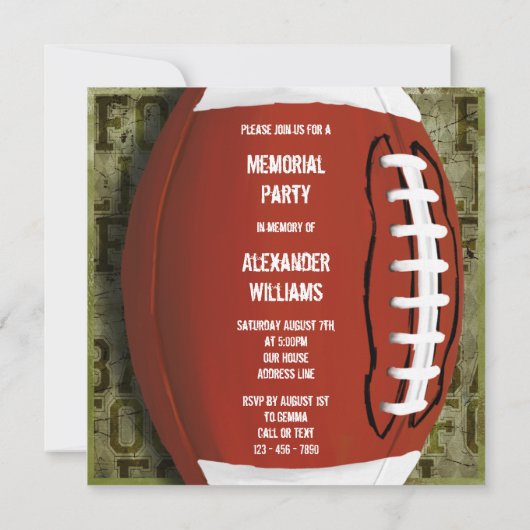 サッカー記念パーティーヴィンテージグリーングランジ 招待状 (裏面)