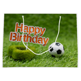 サッカー誕生日とボールが緑 ラージペーパーバッグ