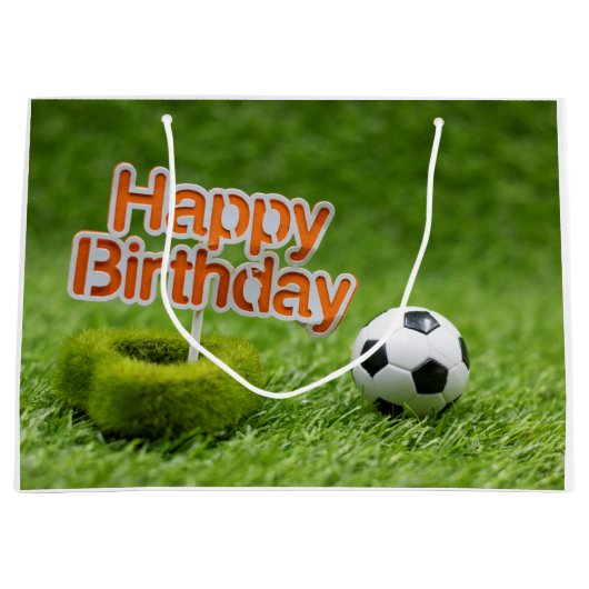 サッカー誕生日とボールが緑 ラージペーパーバッグ (正面)