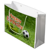 サッカー誕生日とボールが緑 ラージペーパーバッグ (正面アングル)