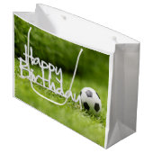 サッカー誕生日とボールが緑 ラージペーパーバッグ (正面アングル)