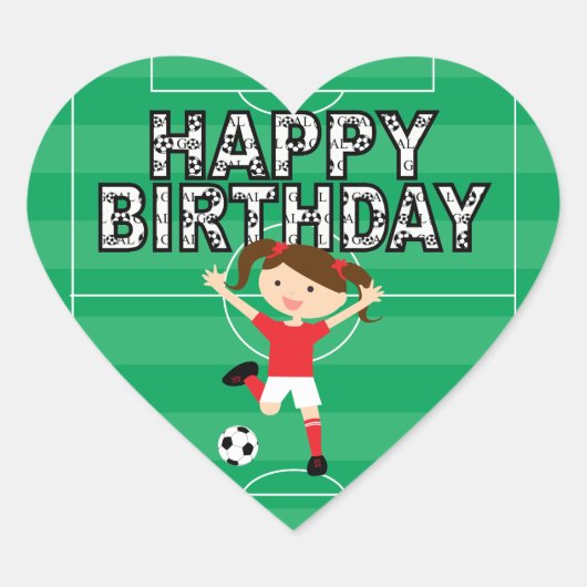 サッカー誕生日ガール赤と白1 ハートシール (正面)