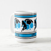 サッカー誕生日ギフト、サッカー女性ガールプレーヤー コーヒーマグカップ (正面左)