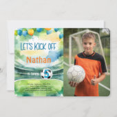 サッカー誕生日パーティーの写真 招待状 (正面)