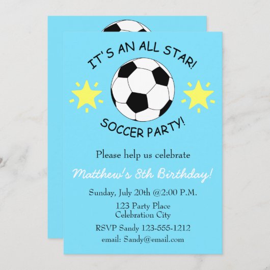 サッカー誕生日パーティーの子どもの招待をカスタマイズ可能 招待状 (正面/裏面)