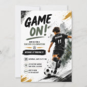 サッカー誕生日パーティーの招待状 - ゲームオン サッカー 招待状 (正面)
