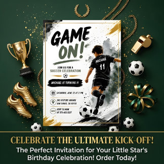 サッカー誕生日パーティーの招待状 - ゲームオン サッカー 招待状