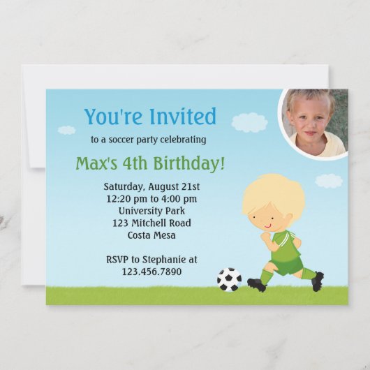 サッカー誕生日パーティーの招待 招待状 (正面)